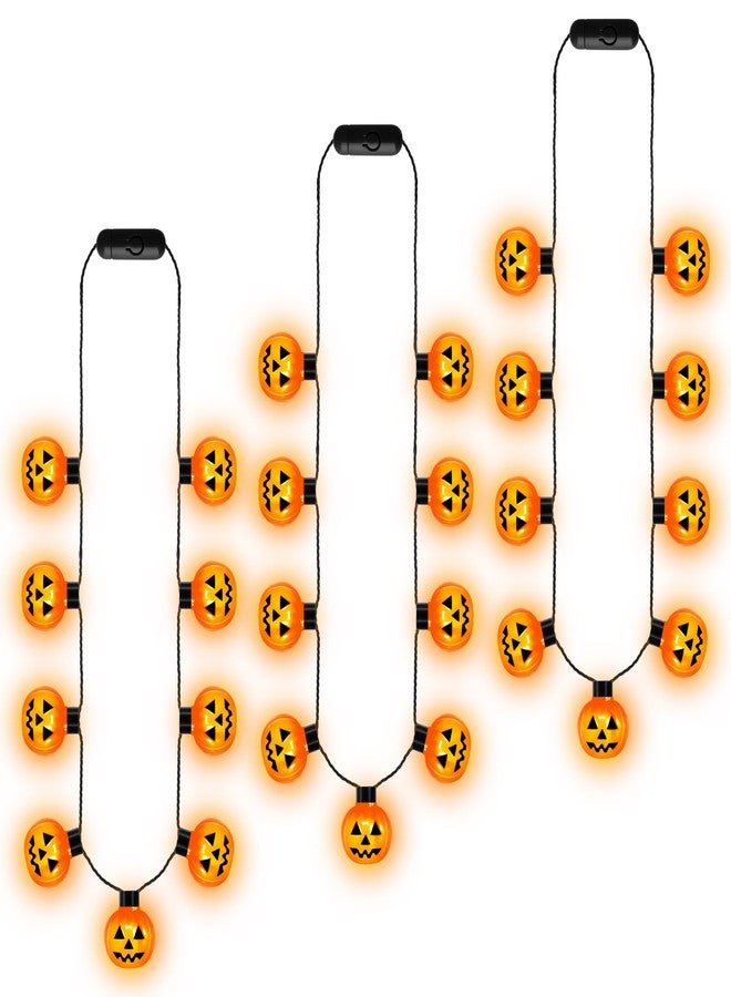EOBOH 3PCS Halloween Light up Necklace, 9 Lights Glow in Dark Pumpkin Halloween Necklaces, Orange 3 Modes Necklace with Pumpkin Bulbs, Glow Necklaces Bulk for Trick or Treat Party Favors - Image 1